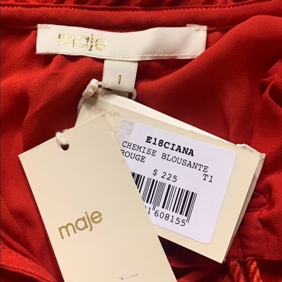 MAJE Rouge red Rope Tassle Chemise Blousante Top blouse women’s small new w tag - Picture 3 of 7